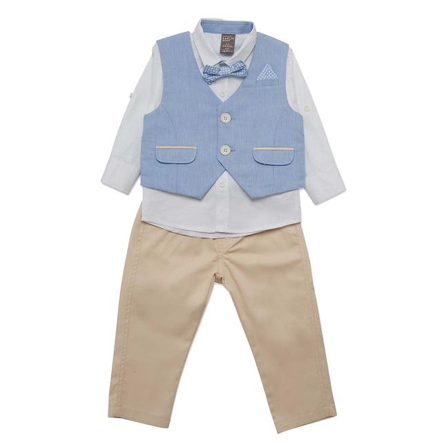 Little Kangaroos - 3pc-Set - Baby Boy Shirt, Waistcoat & Chino Pants - Blue