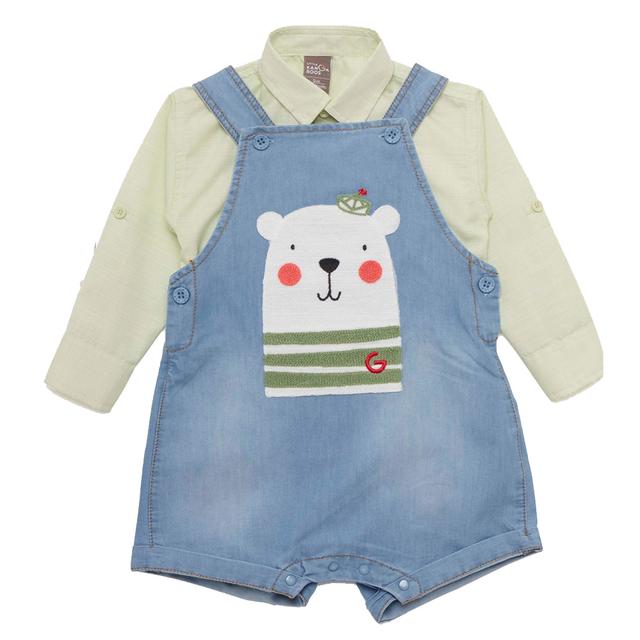 Little Kangaroos - 2pc-Set - Baby Boy T-Shirt & Dungaree - Light Blue/Green