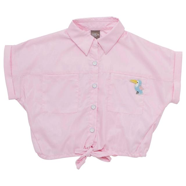 Little Kangaroos - Girl Collar Neck Fold Sleeve Blouse - Light Pink