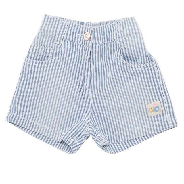 Little Kangaroos - Girl Semi Elastic Striped Denim Shorts - Light Blue