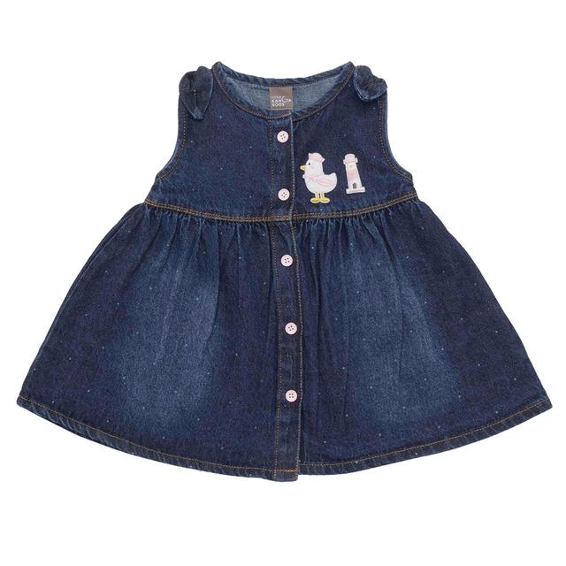 Little Kangaroos - Baby Girl Sleeveless Denim Dress - Dark Blue