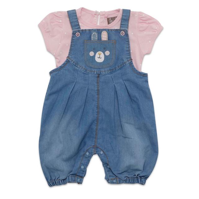 Little Kangaroos - 2pc-Set - Baby Girl Dungaree & T-Shirt - Blue/Pink