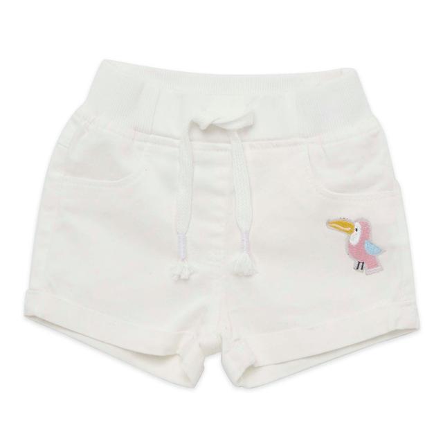 Little Kangaroos - Baby Girl Full Elastic Denim Shorts - White