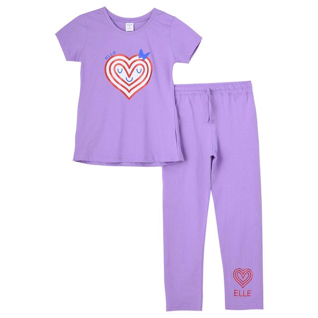 Genius - 2pc-Set - Girl Half Sleeve T-shirt With Pants - Mauve