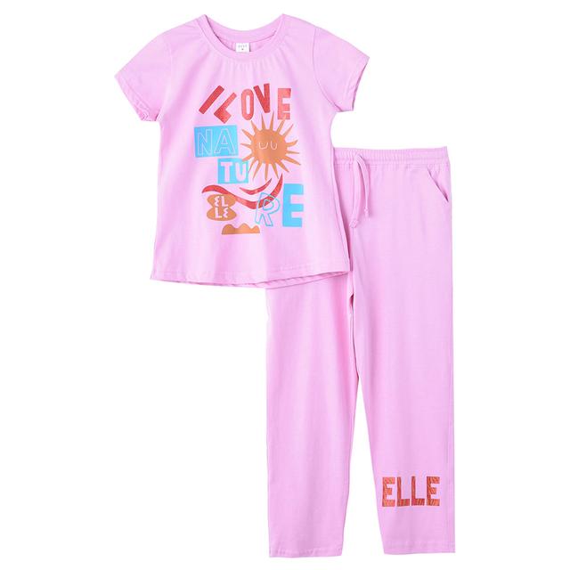 Genius - 2pc-Set - Girl Half Sleeve T-shirt With Pants - Pink