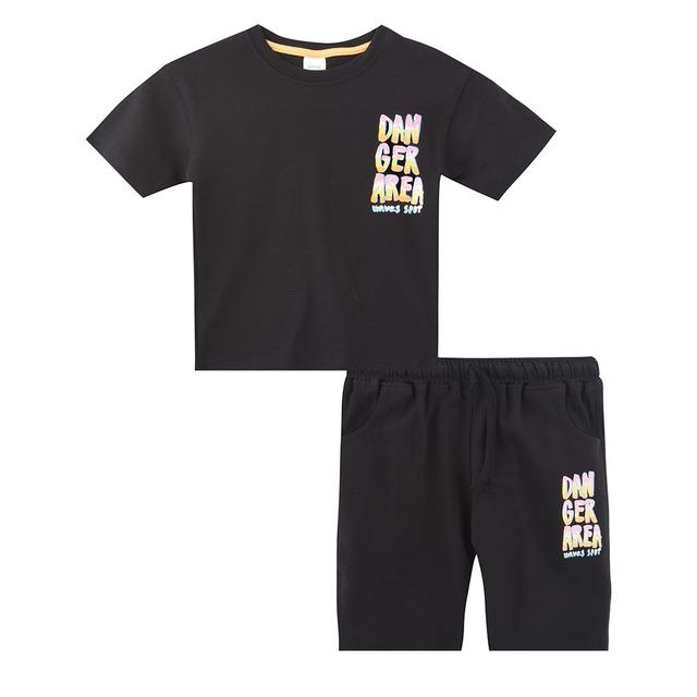 Genius - 2pc-Set - Boy's Printed Short Sleeve T-Shirt w/ Bermuda Shorts - Black