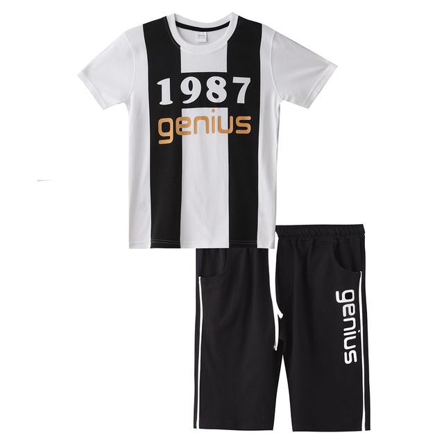 Genius - 2pc-Set - Boy's Half Sleeve T-Shirt w/ Bermuda Shorts - White/Black