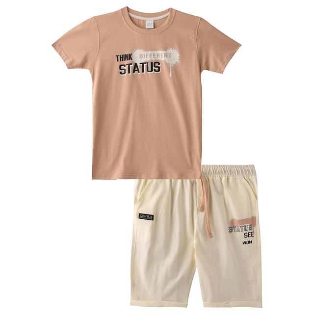 Genius - 2pc-Set - Boy Half Sleeve T-shirt With Bermuda - Beige