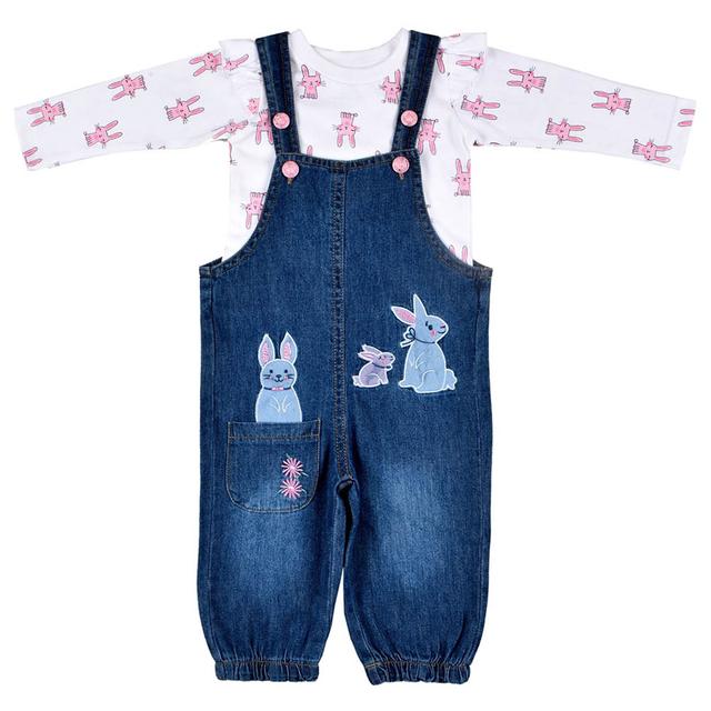 Smart Baby - 2pc-Set - Baby Girl Shirt And Long Dungaree - Blue