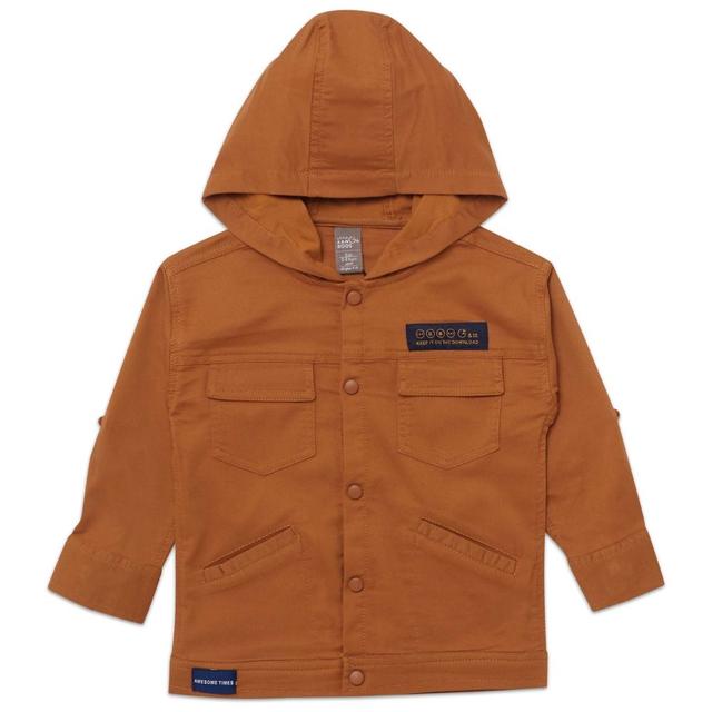 Little Kangaroos - Boy's Full Sleeves Hooded Shirt - Tan