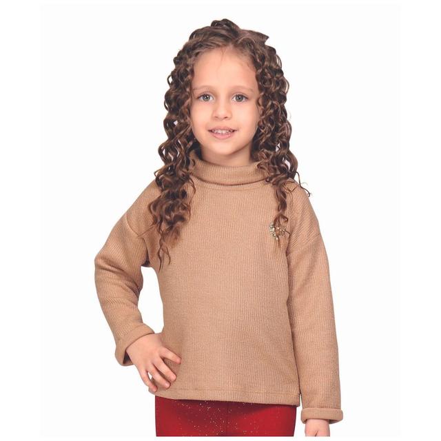 Little Kangaroos - Girl's Turtle Neck Sweatshirt - Light Fawn