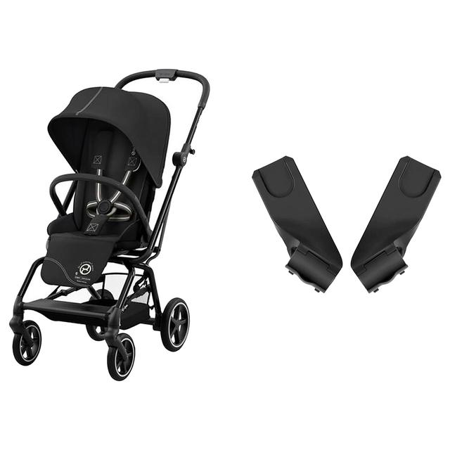 Cybex - Eezy S Twist + 2 Black Frame Stroller - Moon Black With Cs Eezy S Line Adapter - Black