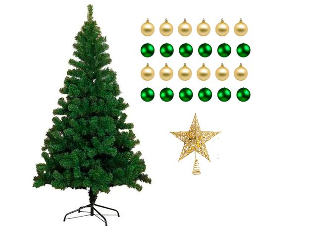 Merry Christmas - Christmas Pine Tree w/ with Ornaments and Metal Stand - 6ft