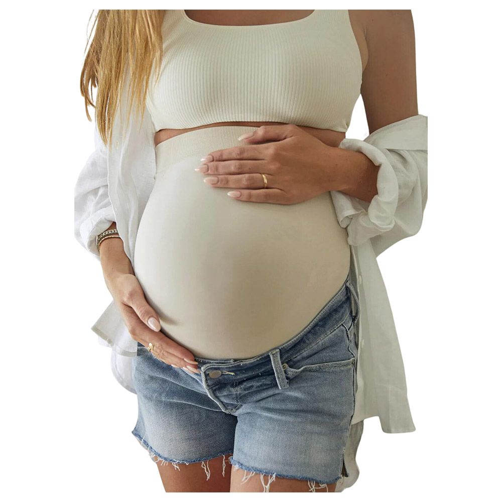 Mums & Bumps - Blanqi - Maternity Belly Support Jeans Shorts - Light Stone  Wash
