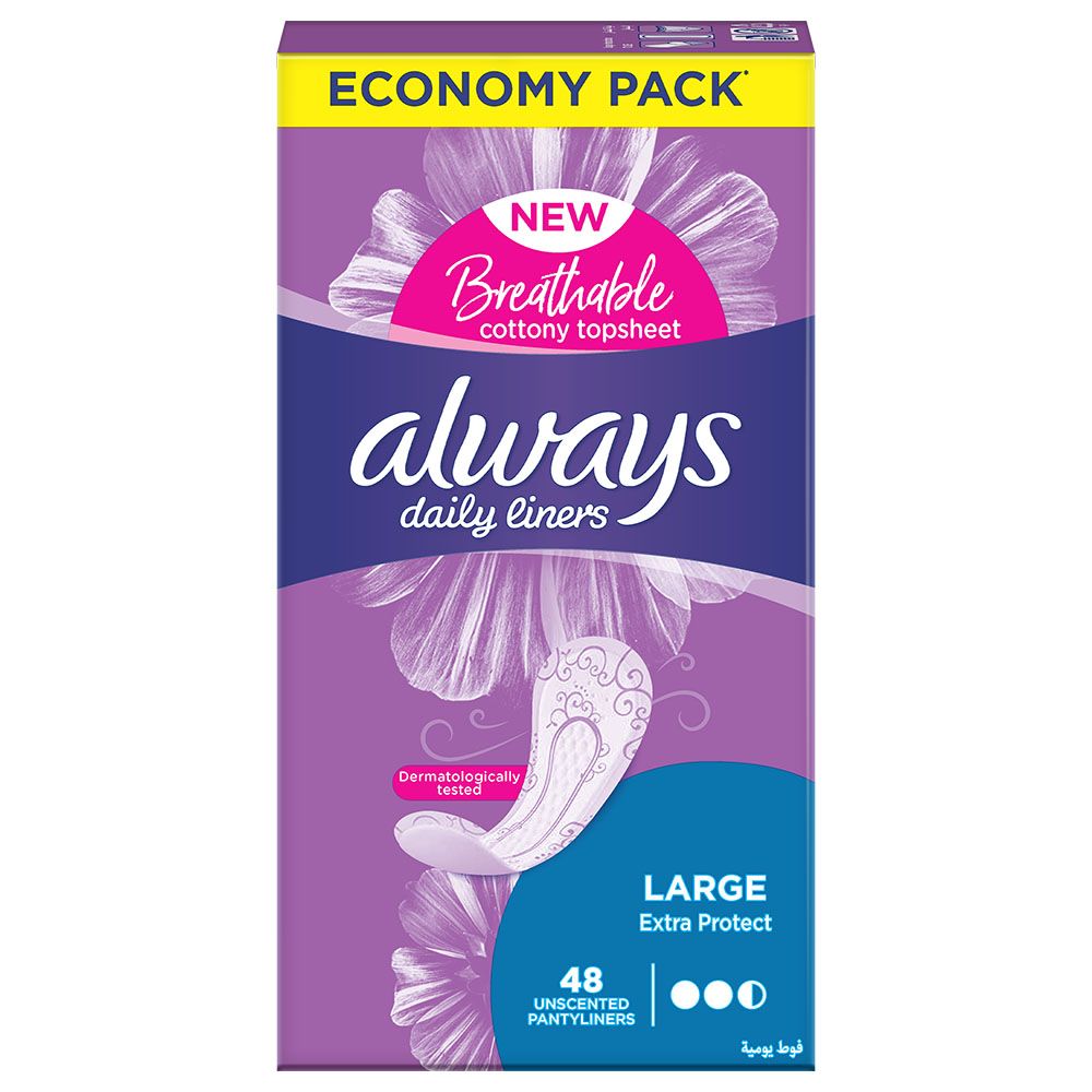 Always Daily Liners Extra Protect Pantyliners, Large, 68 Count