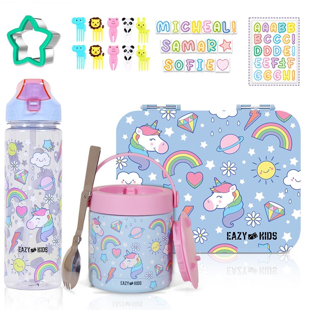 Eazy Kids - 4 Compartment Bento Box w/ Water Bottle & Food Jar