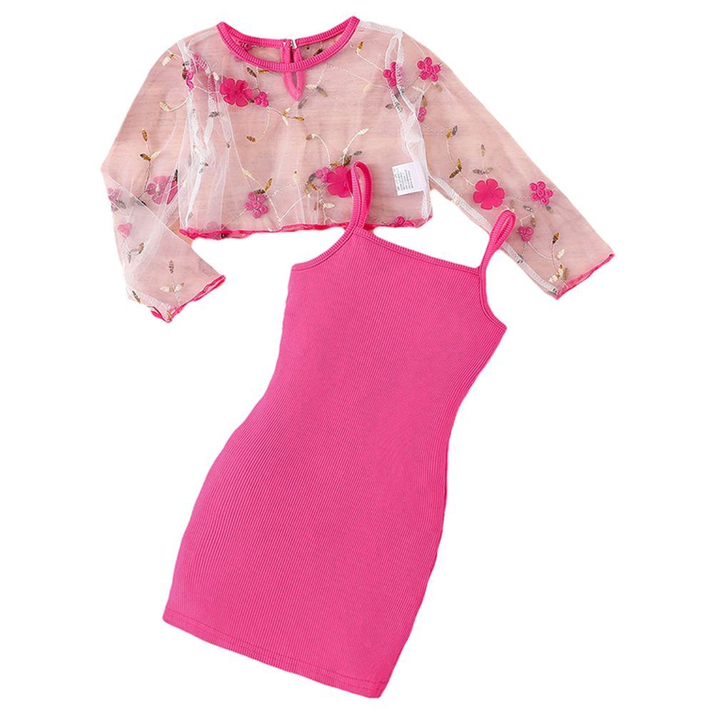 Sugar Rush 2pc Set Girls Embroidered Top Dress Pink