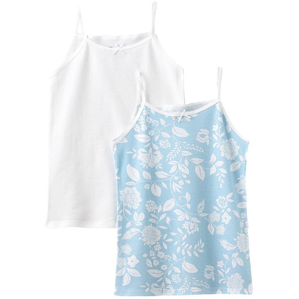 Jelliene - 2pc-Set - Girl's Soft Cotton Vests - Blue/White