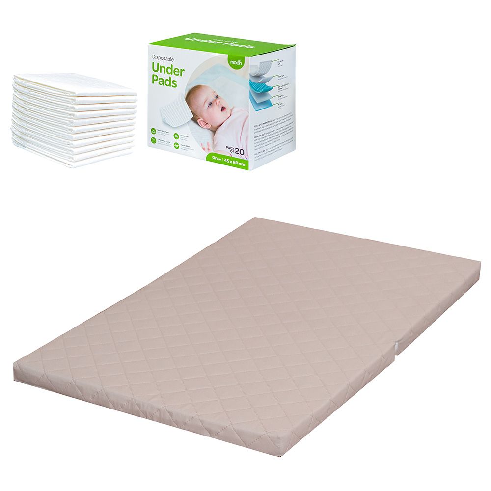 Moon - Two Fold Travel Cot Mattress w/ 20pcs Disposable Under Pads