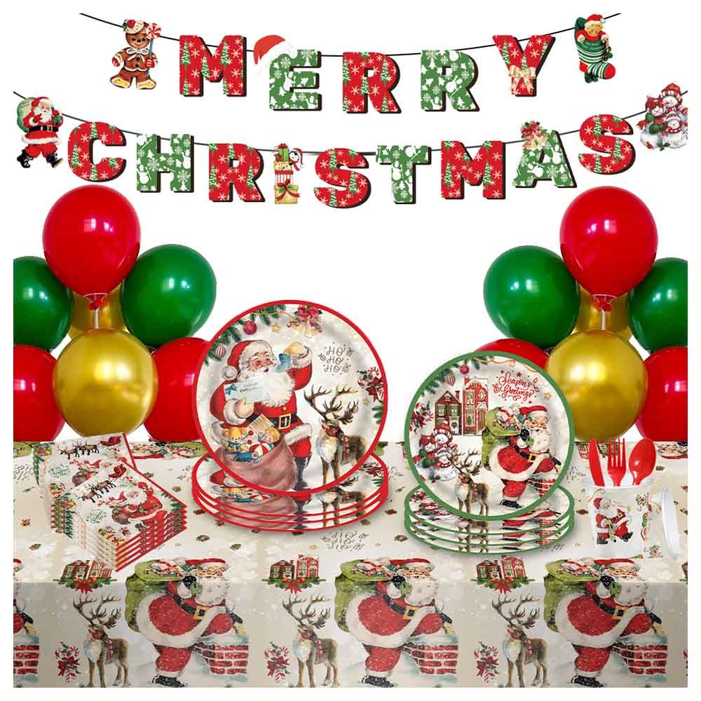 125Pcs Christmas Party Tableware Set 7 and 9 Inch Santa Claus