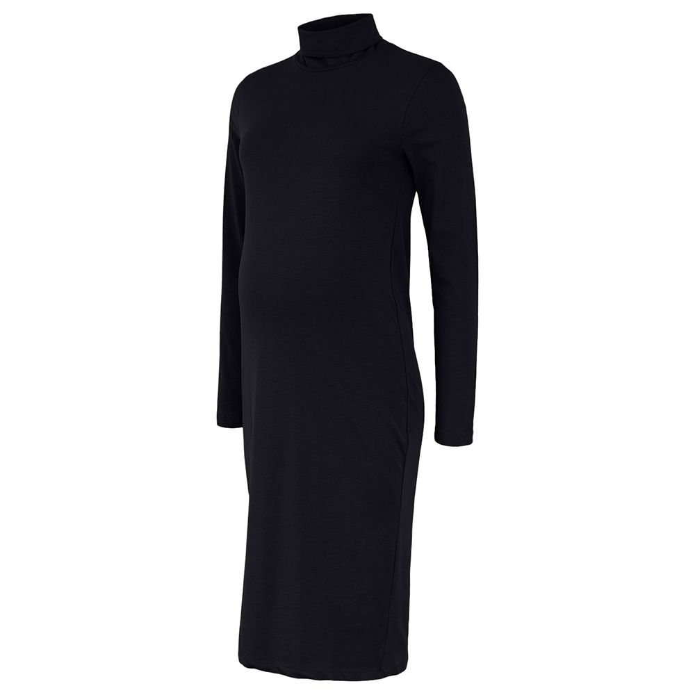 Mamalicious Maternity nursing roll neck 2 function knitted midi dress in  black