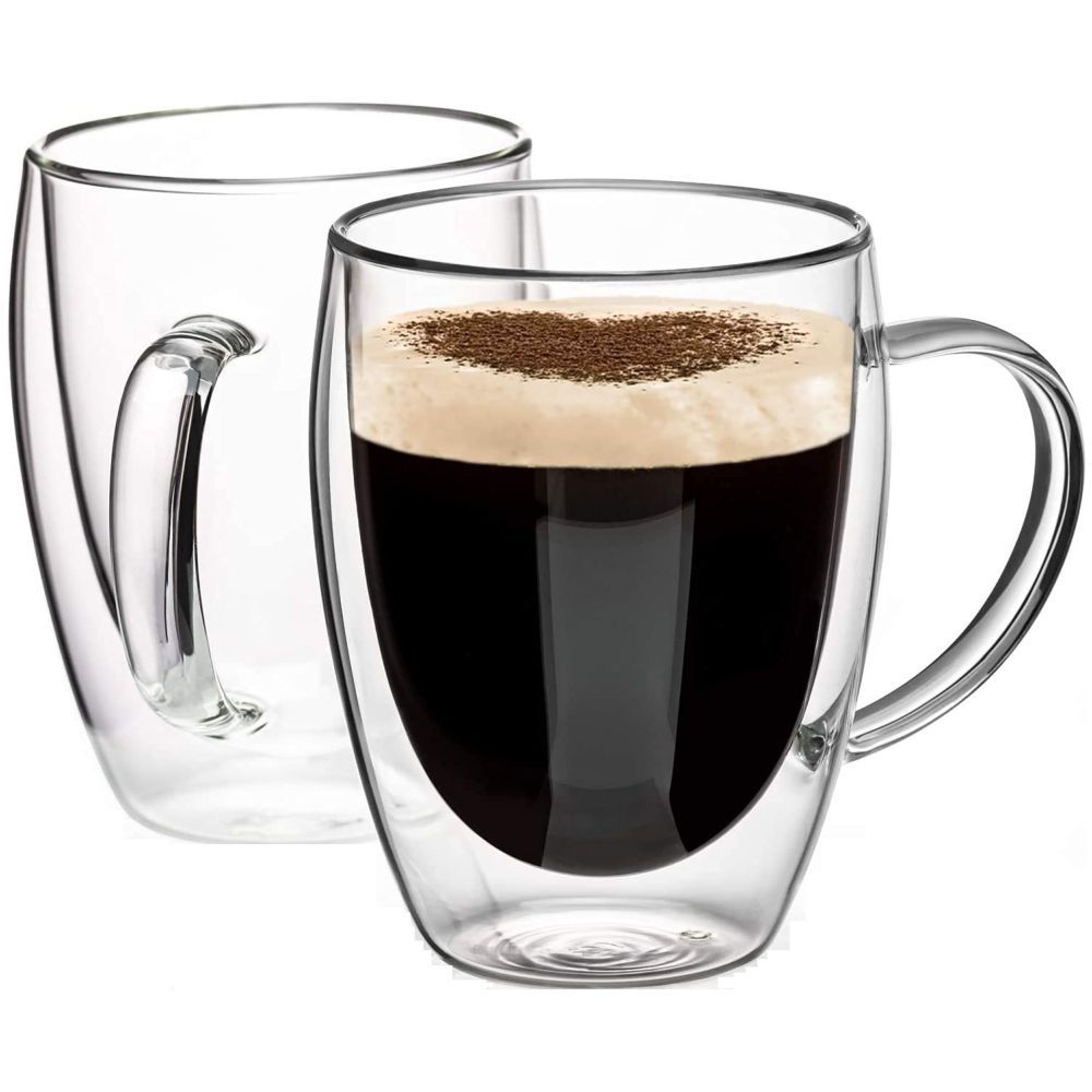 1CHASE - Double Wall Coffee Mugs with Handle, 250ml - Pack of 2