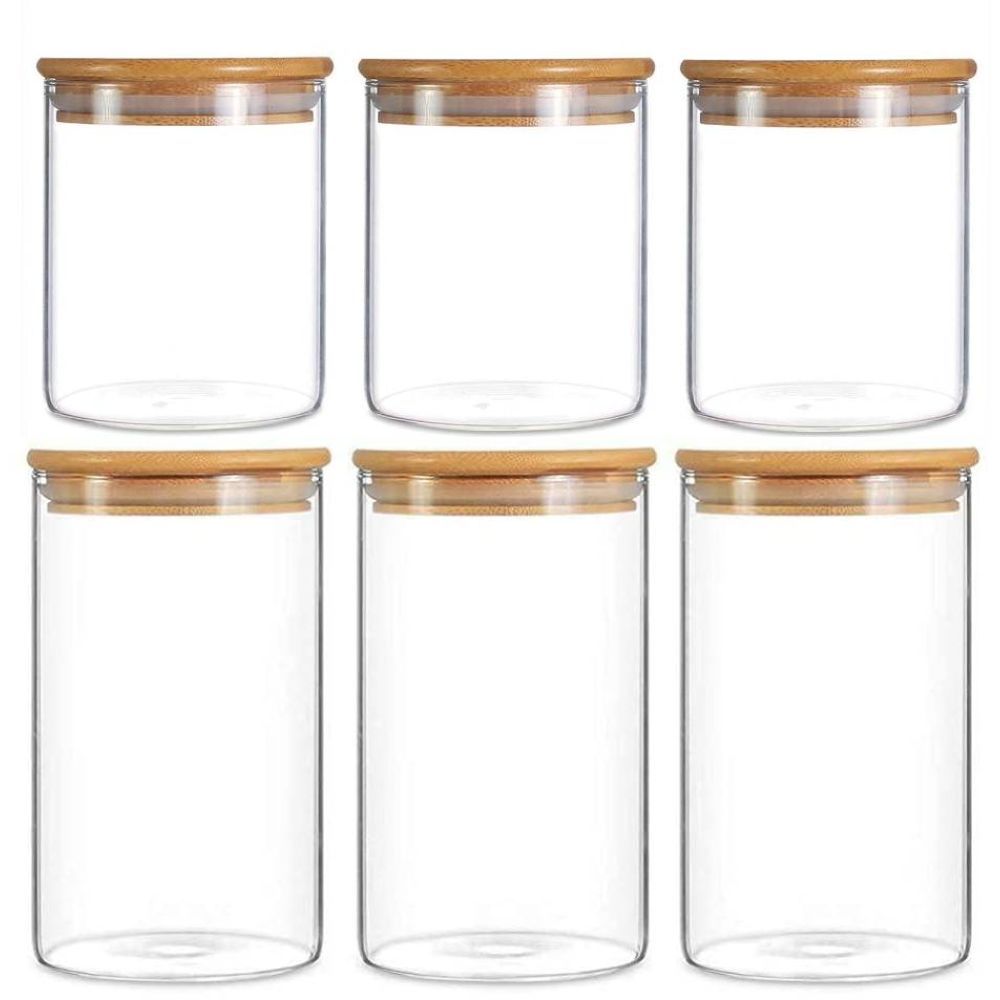 Buy Glass Food Storage Jar With Bamboo Lid Set of 6 - 1CHASE