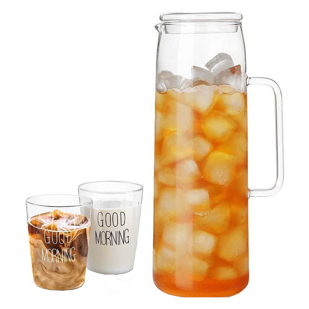 Glass Pitcher with Lid and Handle, 50 oz/1500ml Water Pitcher, Pitcher for  Ice Tea and Homemade Juice, Heat Resistant Borosilicate Glass Carafe for