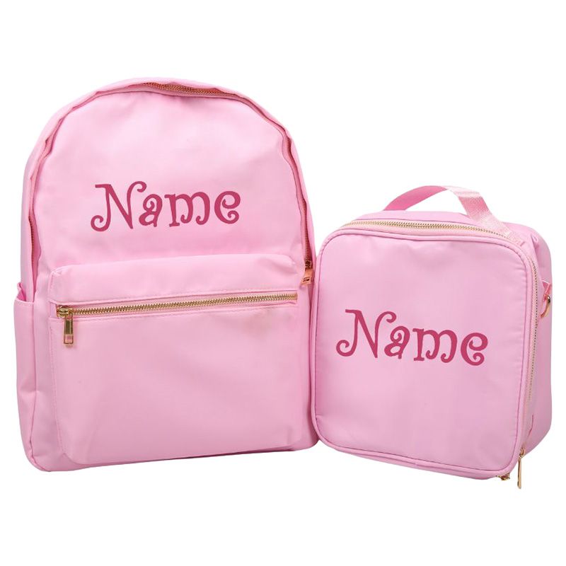 Personalized Backpack and Lunch Bag Set in White and Pink