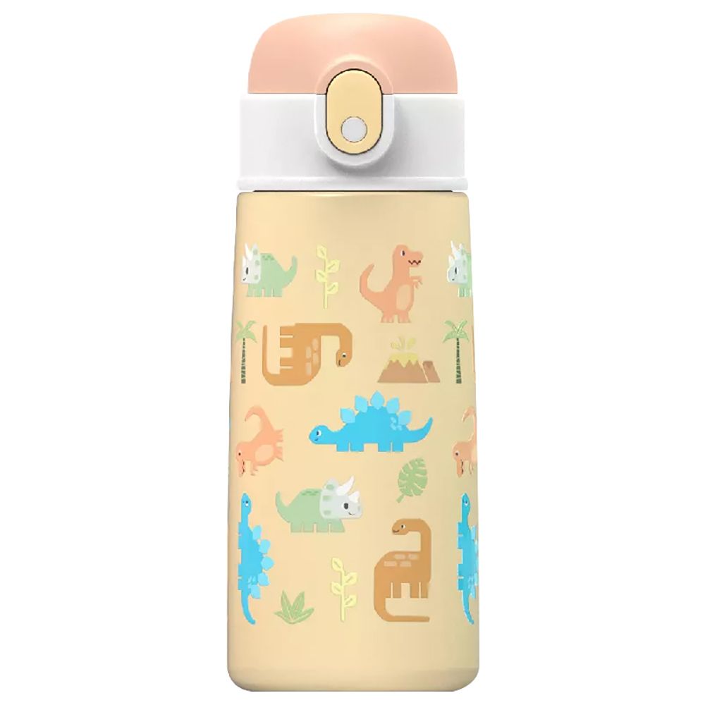 Kids Stainless Steel Insulated Water Bottle Vacuum with Staw 13 oz, Beige Dinosaur