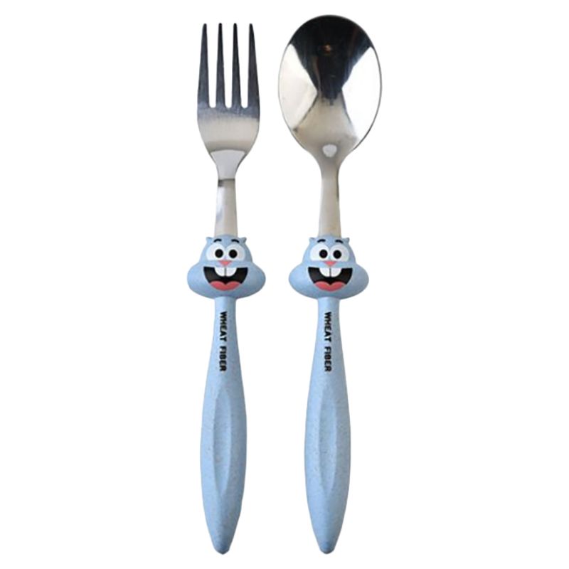 2pcs/set Stainless Steel Round Handle Fork And Spoon Set For Kids