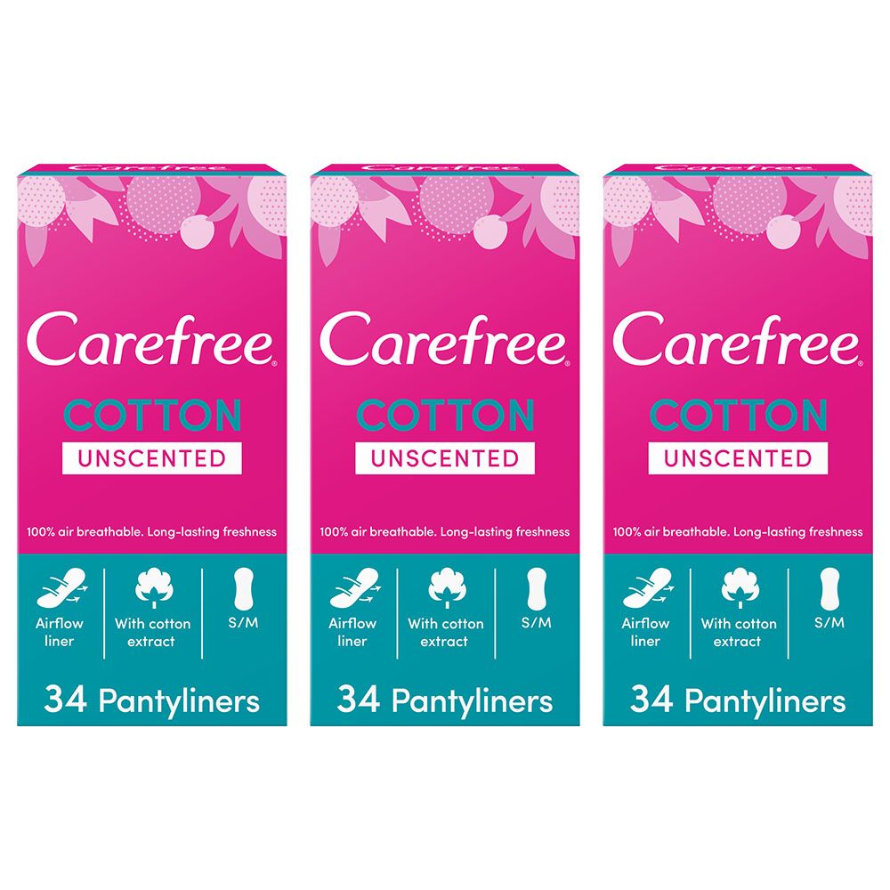 Carefree pantyliners, cotton, unscented, regular size, 76 pads - skin shop