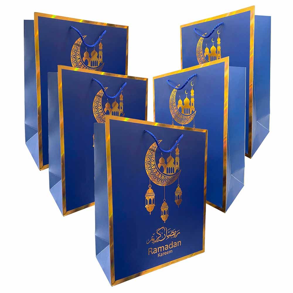 Bolsome 100 Sheets 20 * 14 Inches Eid Mubarak Tissue Wrapping Paper Blue  and Gold Tissue Paper for Gift Bags for Ramadan Eid Al-fitr Gift Wrapping  and