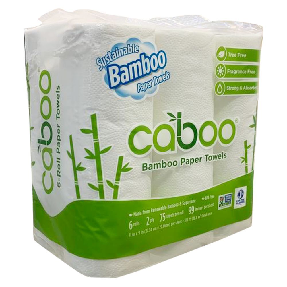 Caboo 75 Sheets Bamboo Paper Towel Roll - 2 count per pack -- 12