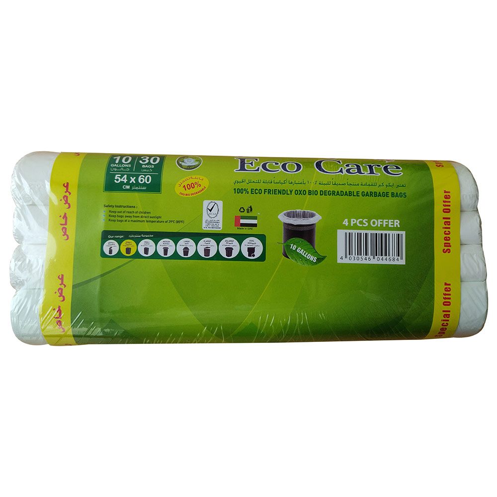 Eco Care - White Garbage Bag Roll - 30 Bags - 5 Gallon