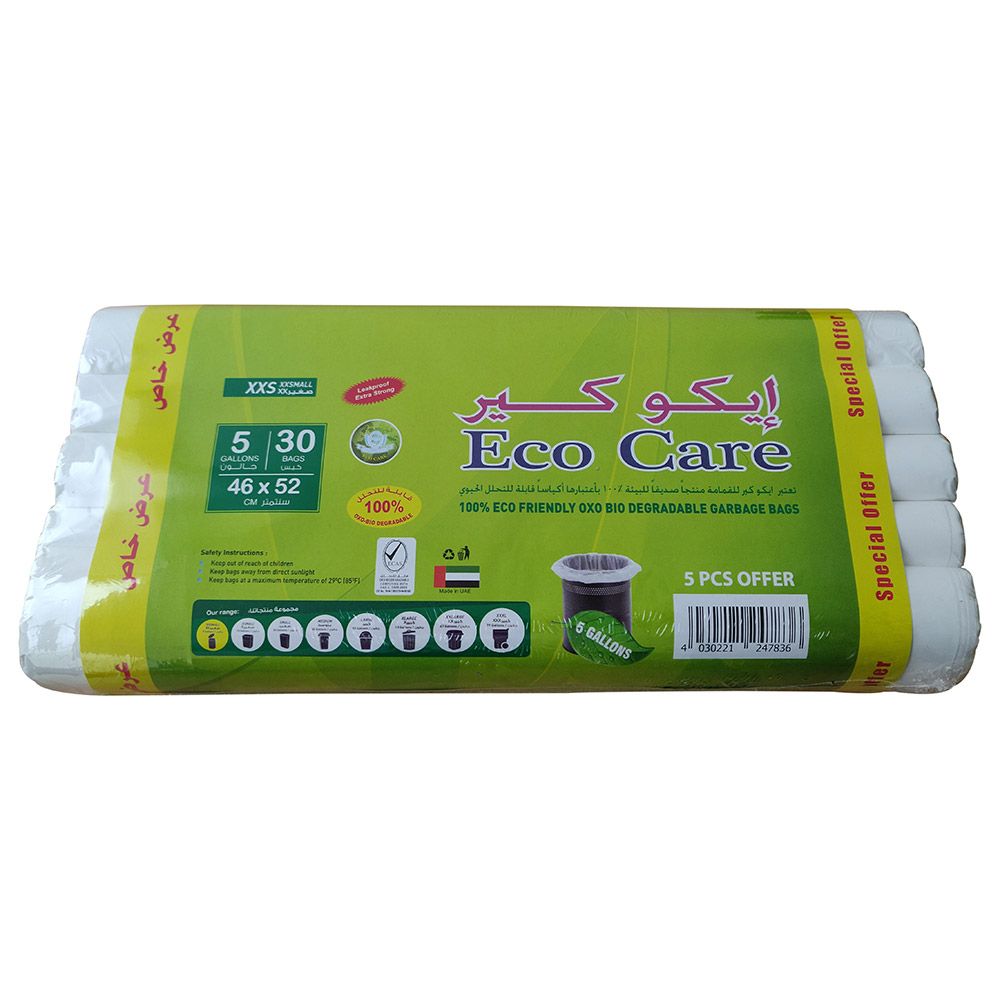 Eco Care - White Garbage Bag Roll - 30 Bags - 5 Gallon