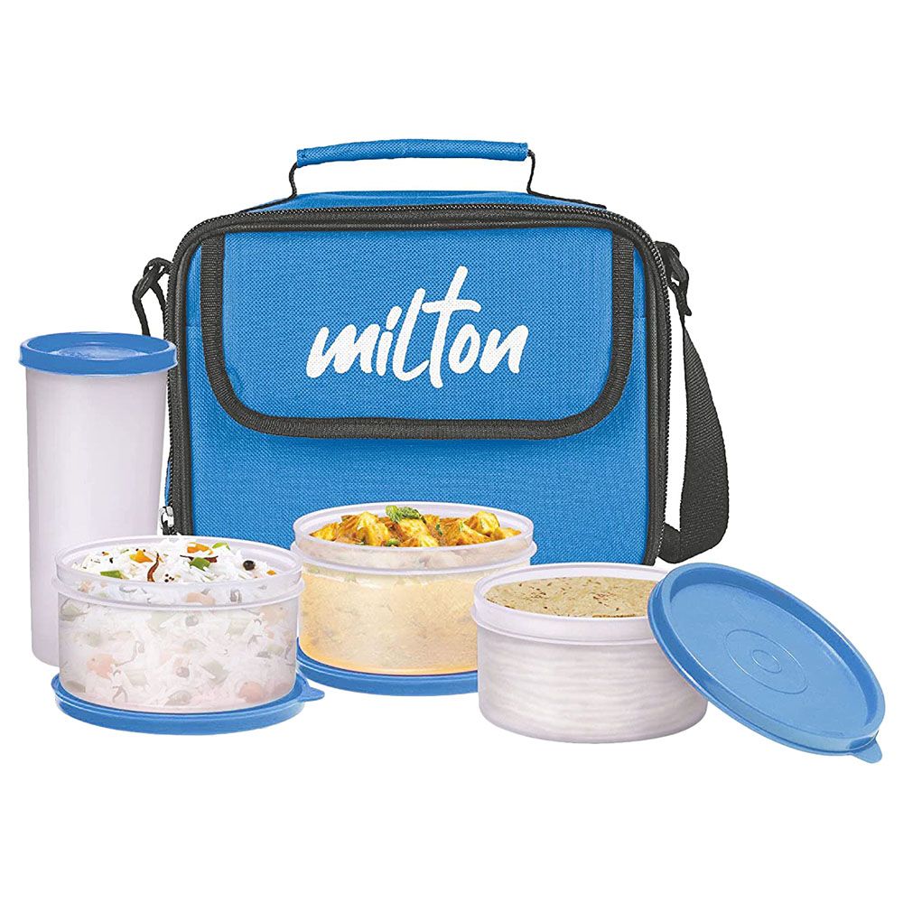 Milton Double Decker Lunch Box Set With 3 Leak Proof Plastic Container (  Blue)