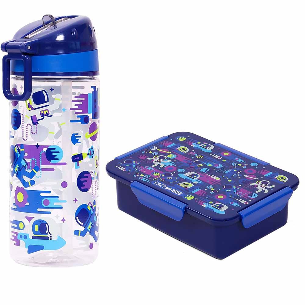 Eazy Kids - T-Rex Lunch Box & Water Bottle 450ml W/ Snack Box - Blue