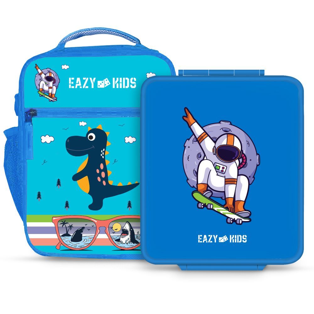 Eazy Kids - Shark Lunch Box & Tritan Water Bottle 450ml - Blue