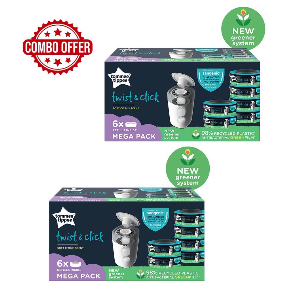 Buy Tommee Tippee Twist and Click Advanced Nappy Bin Refill Cassettes,  Sustainably Sourced Antibacterial GREENFILM, Pack of 3 Online at Chemist  Warehouse®