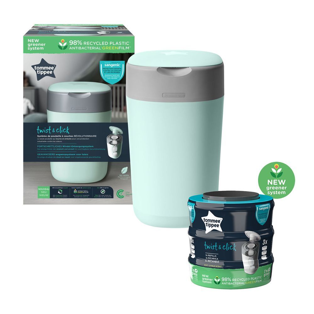 Tommee Tippee Twist and Click Advanced Nappy Bin Refill Cassettes,  Sustainably Sourced Antibacterial GREENFILM, Pack of… - County Cargo
