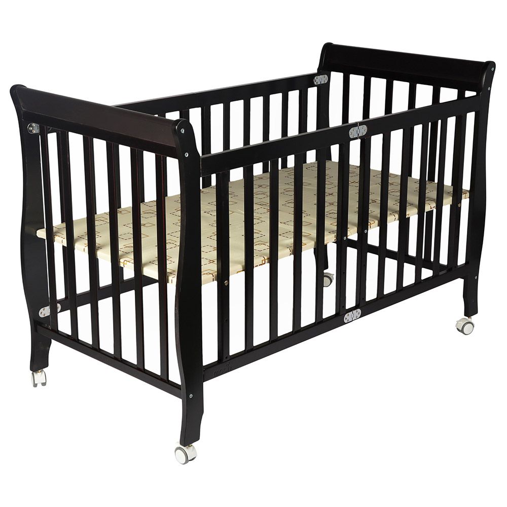 Moon - Wooden Foldable Baby Crib & Mattress - Brown