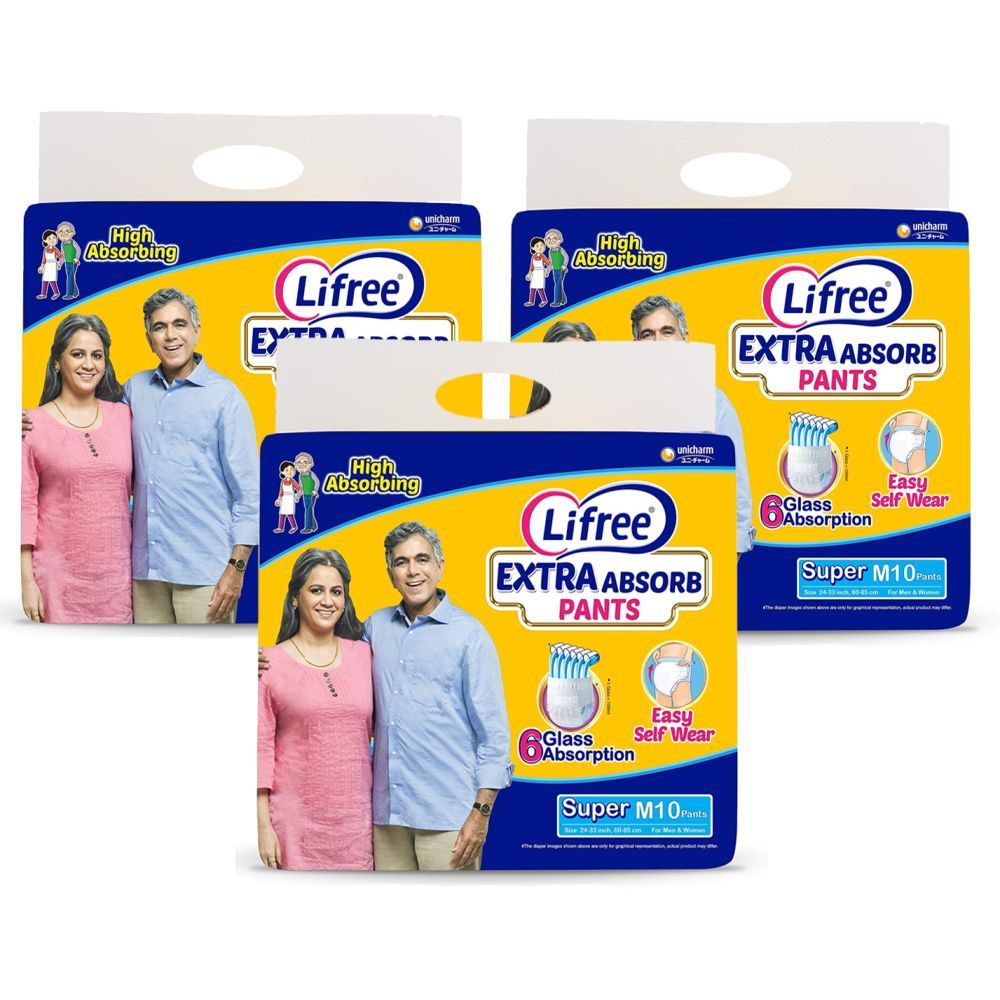 Lifree Extra Absorb Unisex Pants | New Side Wall to Prevent Leakage | Size  Medium: Buy packet of 10.0 diapers at best price in India | 1mg