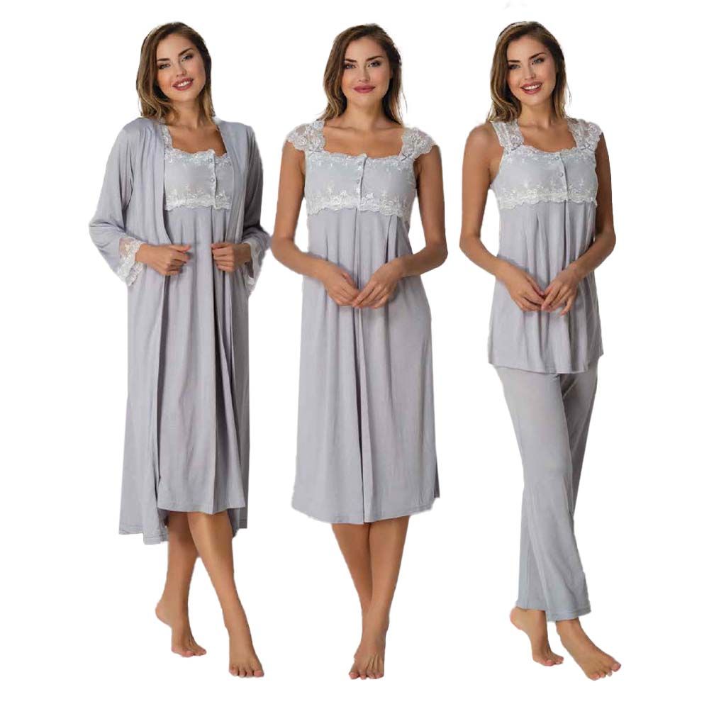 Mini Plum - 4pc-set - Lace Maternity Nightwear Set - White