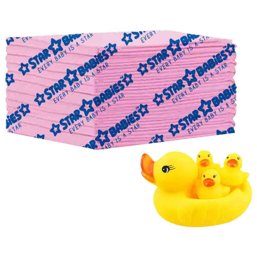 Star Babies - Deposable Changing Mat 12pcs With Rubber Duck 4pcs - Pink