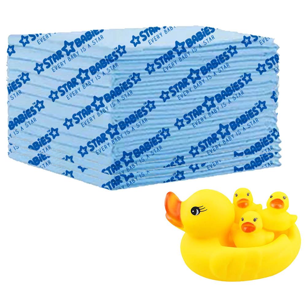 Star Babies - Deposable Changing Mat 12pcs With Rubber Duck 4pcs - Blue