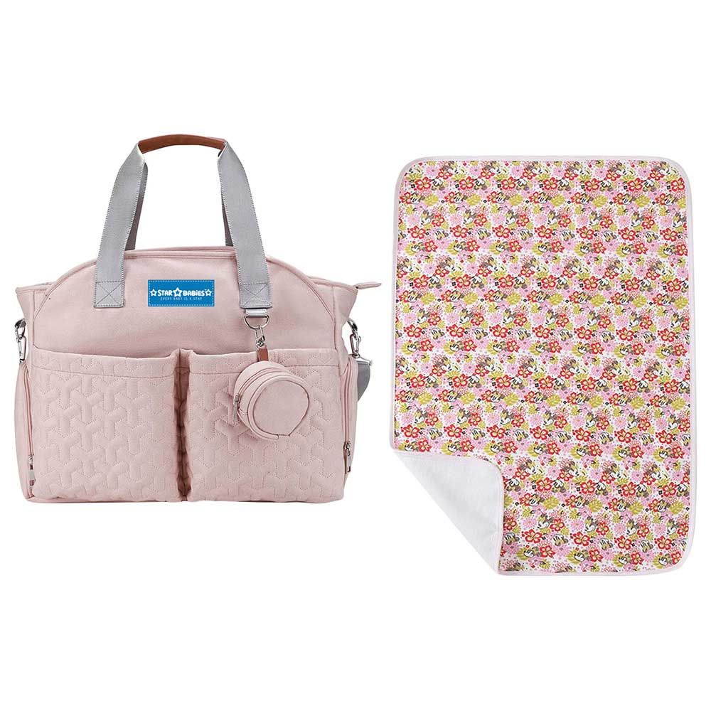 Star Babies - Diaper Portable Bag - Pink With Reusable Changing Mat Flower - Pink