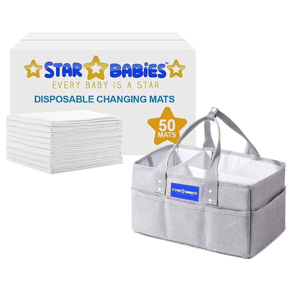 Star Babies - Diaper Caddy Organizer Big w/ Disposable Changing Mat - 50pcs - Grey