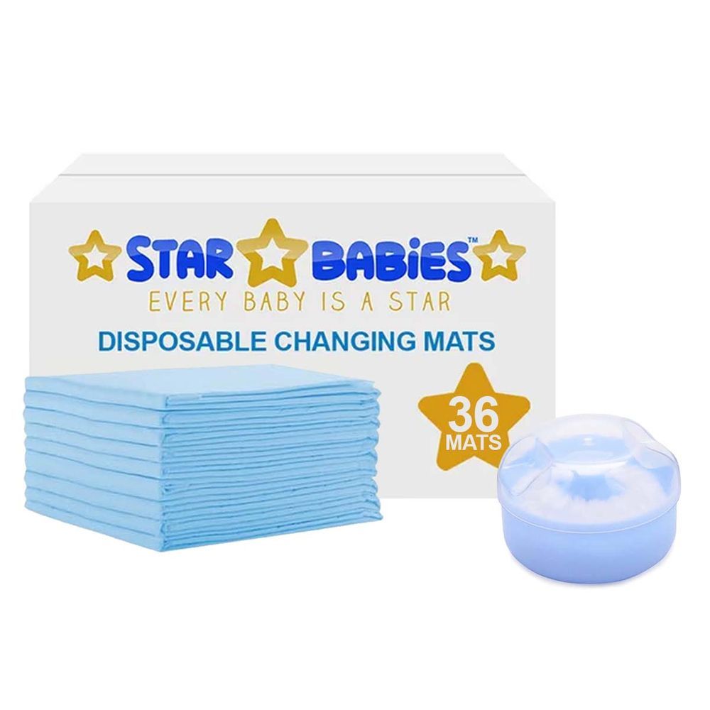 Star Babies - Disposable Changing Mat - 45 x 60 cm w/ Powder Puff - Blue