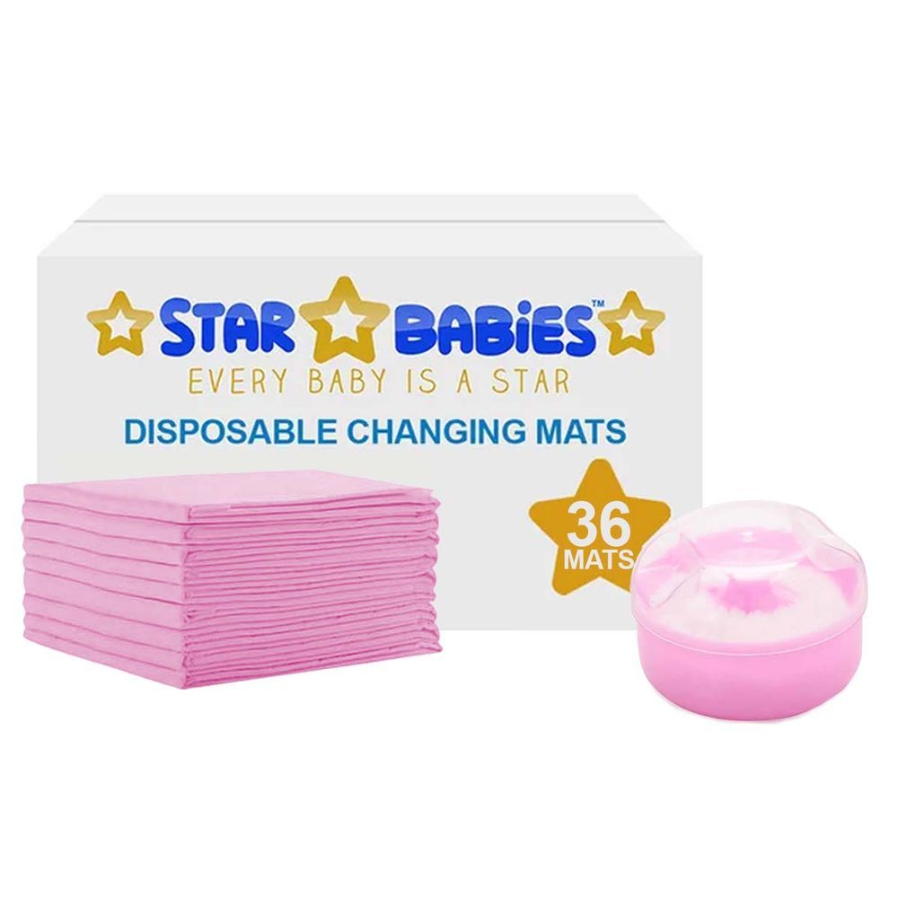 Star Babies - Disposable Changing Mat - 45 x 60 cm w/ Powder Puff - Pink